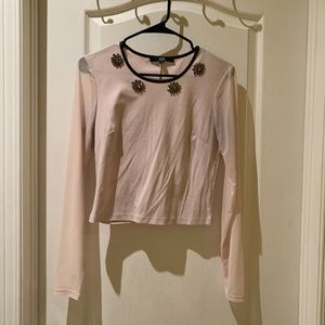 Baby Pink Crop Top With Mesh Sleeves/ Size M